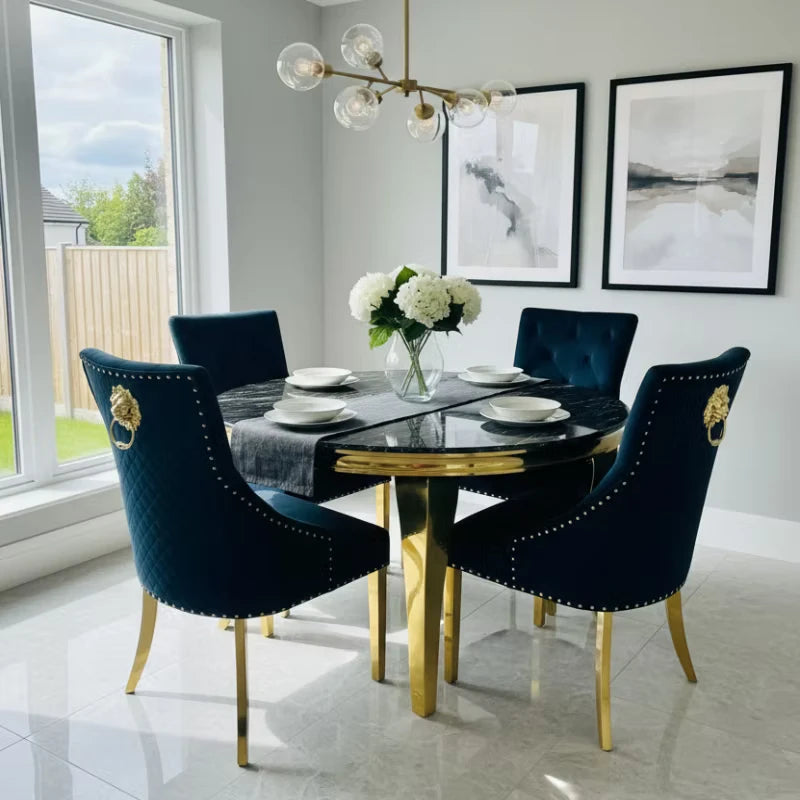 Marble Dining Table with Gold Legs in a high-end room