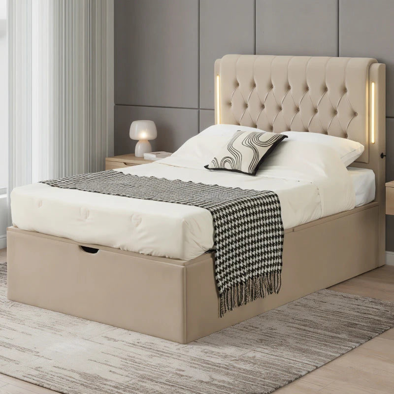 cream ottoman bed with LED lighting