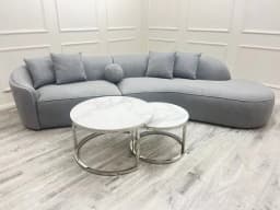 Curved Cinema Boucle Sofa with a set coffee table in