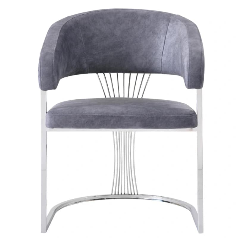Modern Grey and Silver Leather Dining Chairs
