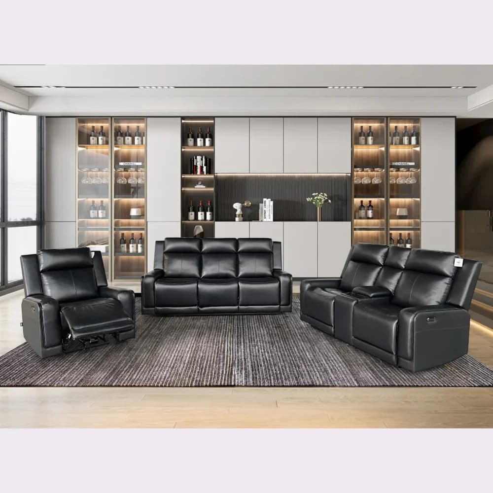 Black Leather Recliner Sofa