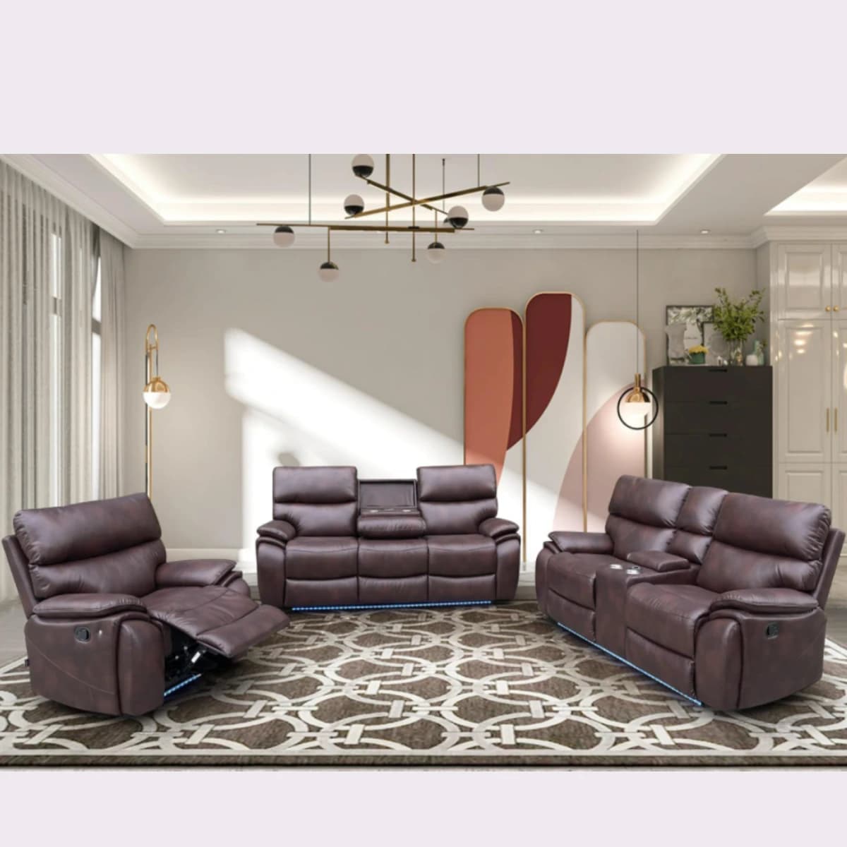 Leather Recliner Sofa Set - Brown