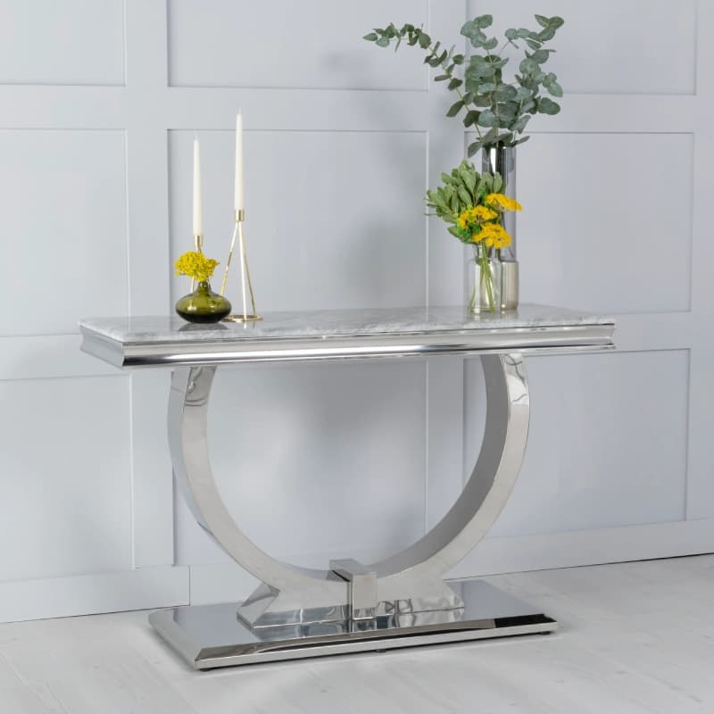 Grey Marble Console Table - Stainless Steel Base