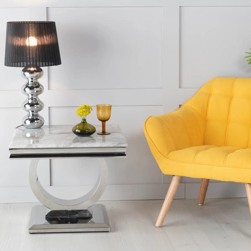 Grey Marble Side Table - Polished Chrome Base