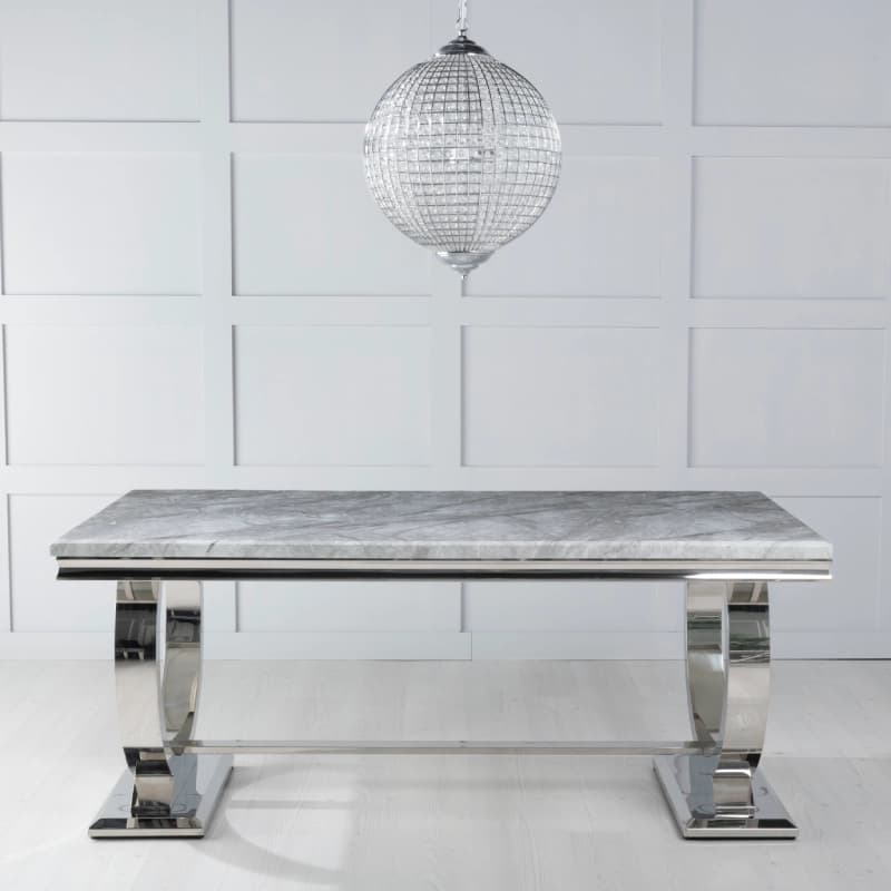 Grey Marble Dining Table with polished U-shaped pedestal base