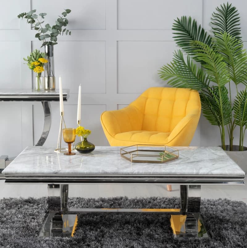 Marble Top Coffee Table - Polished Steel Base