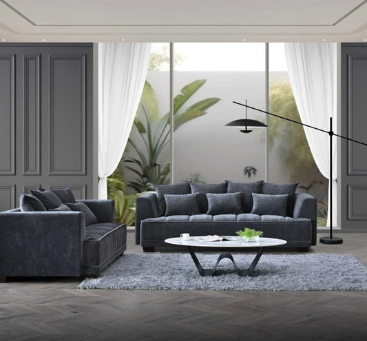 living room set sofa in steel velvet
