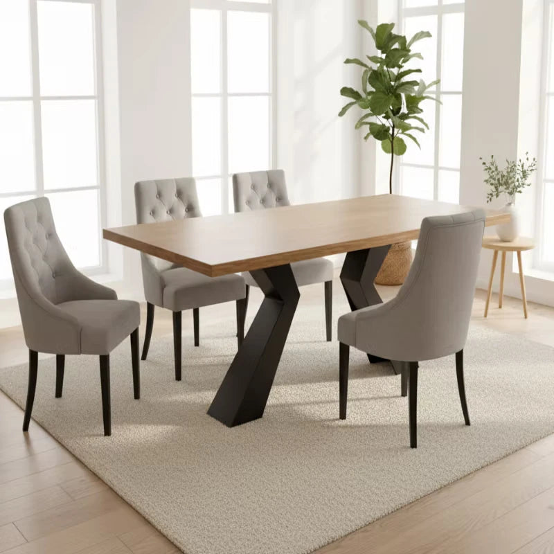 scandinavian style dining table and chairs in a living area