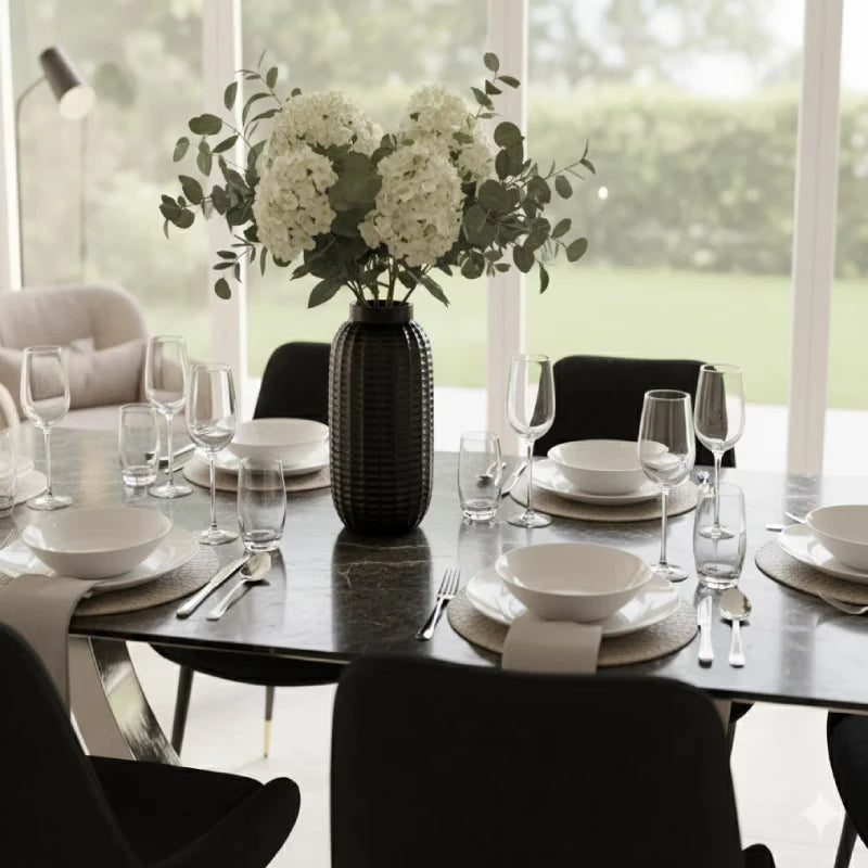 stone top dining table close up