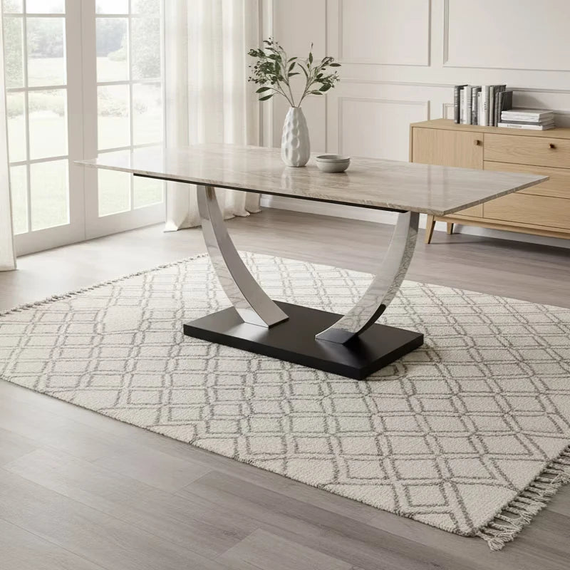 stone top dining table in room