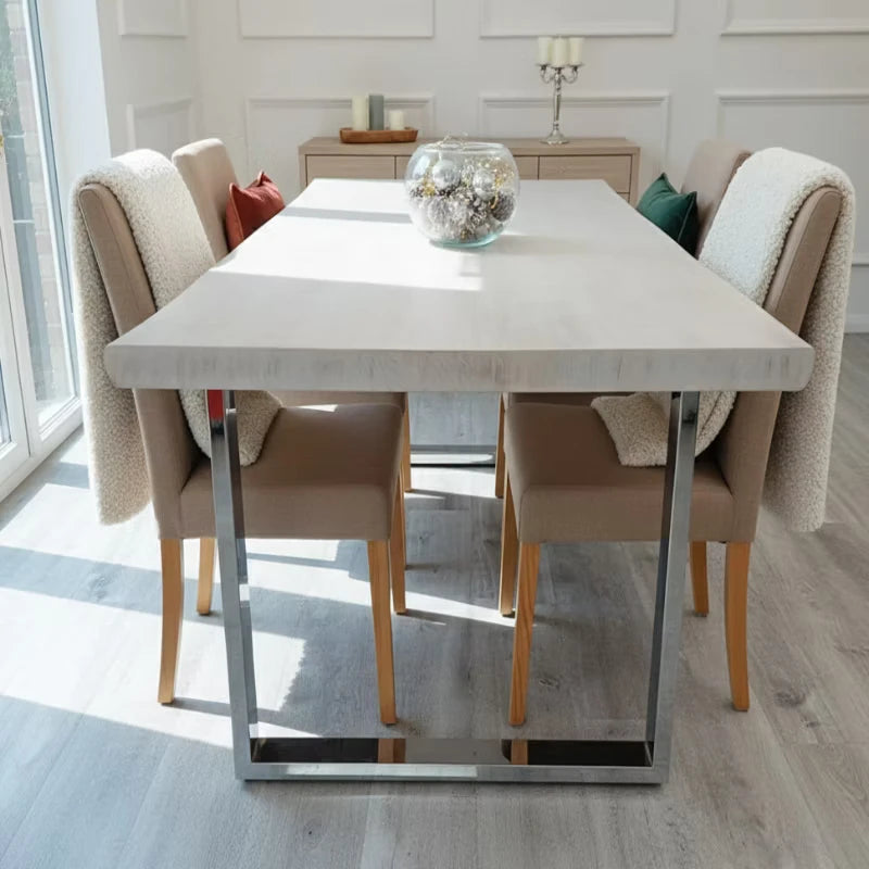 Wooden Dining Table with Chrome Legs during winter