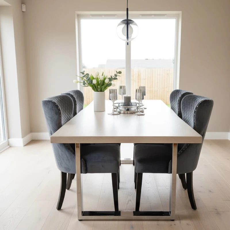 Wooden Dining Table with Chrome Legs