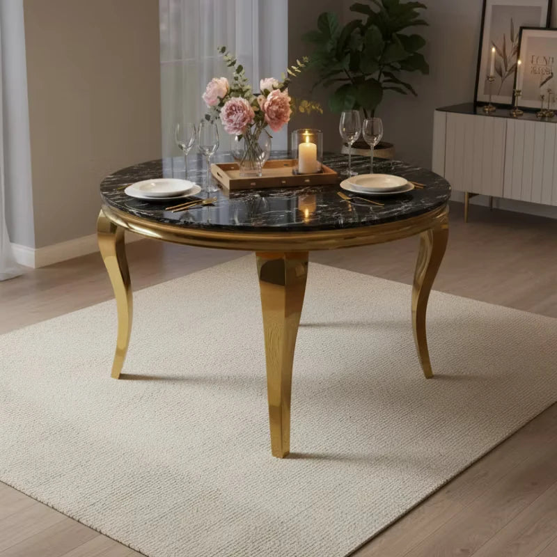 Marble Dining Table with Gold Legs in UK home