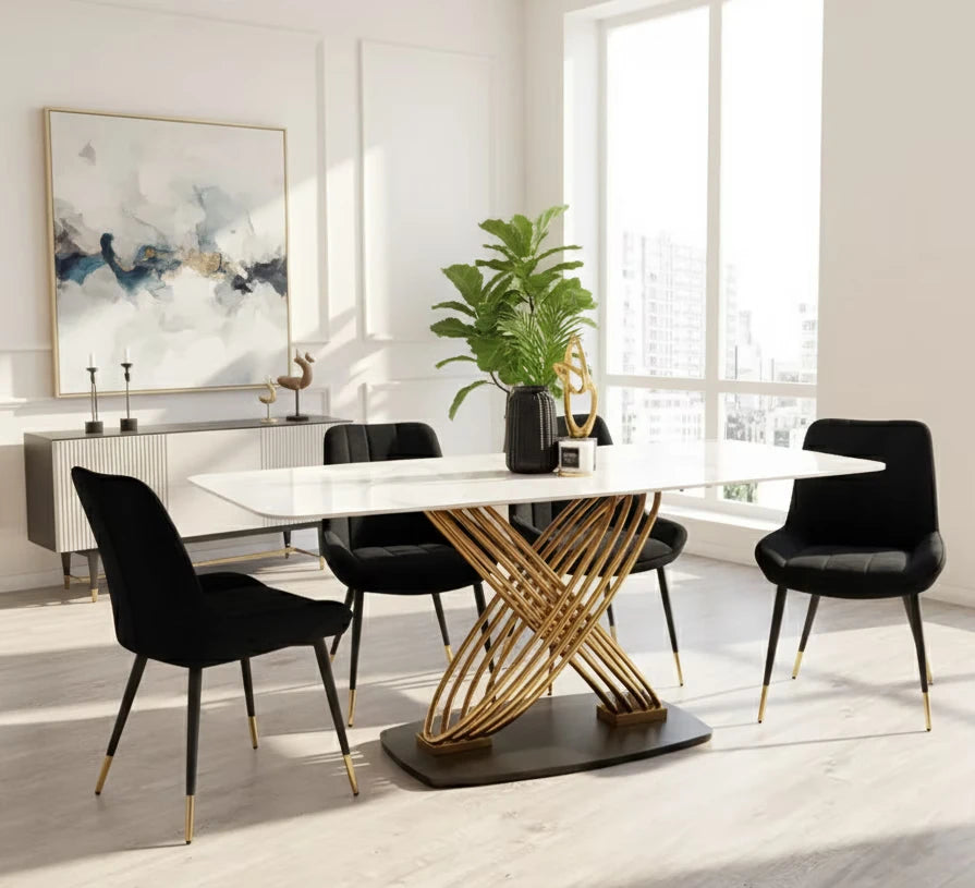 Luxury Dining Table with Interlinking Gold Rings in a UK home