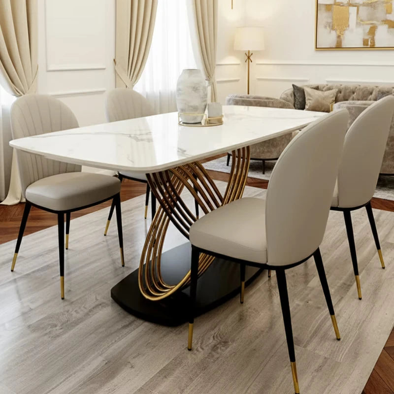 Luxury Dining Table with Interlinking Gold Rings in a hotel