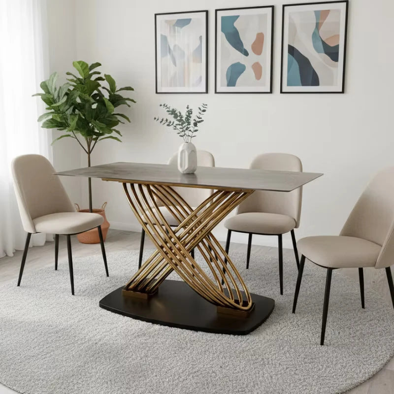 Luxury Dining Table with Interlinking Gold Rings in a pent house