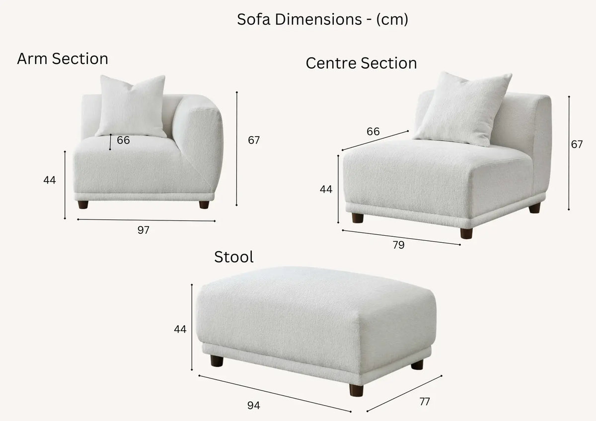 Ottoman in Polar Boucle corner size