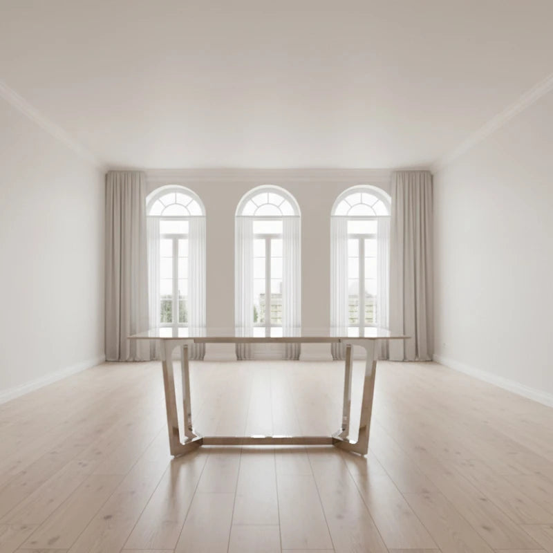 Chrome Dining Table in minimalist room