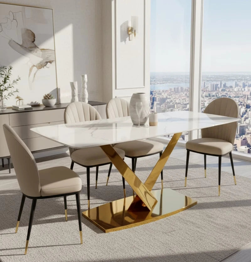 Modern Dining Table with Gold Legs in a pent house