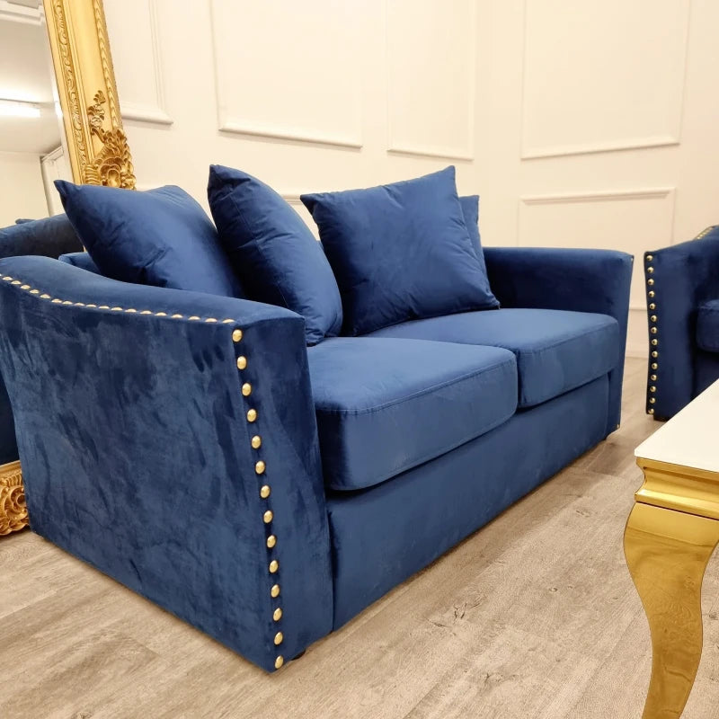 2 seater sofa with scatter back cushion side view