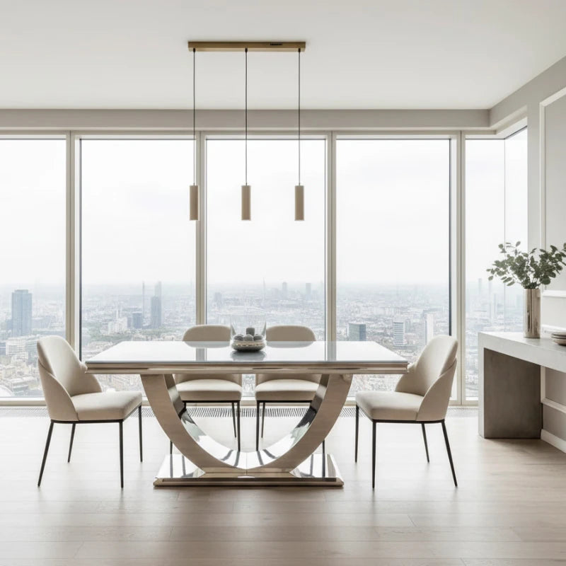 Dining Table with Steel legs in a luxury pent house