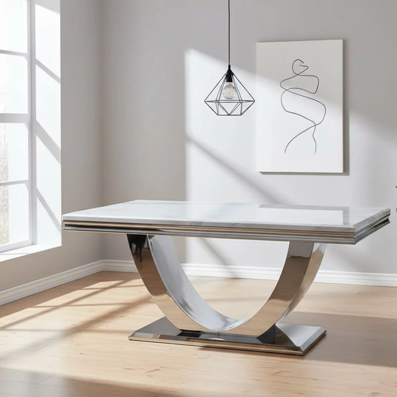 Dining Table with Steel legs in a minimalist room