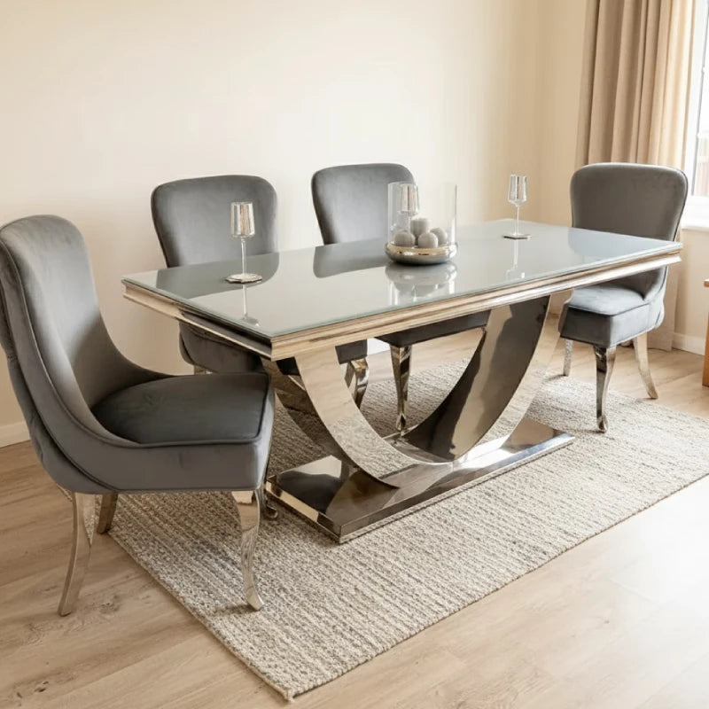 Dining Table with Steel legs in a modest home