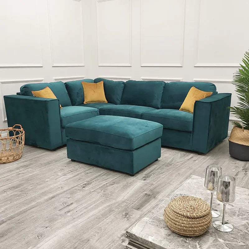 corner cushion sofa in teal green