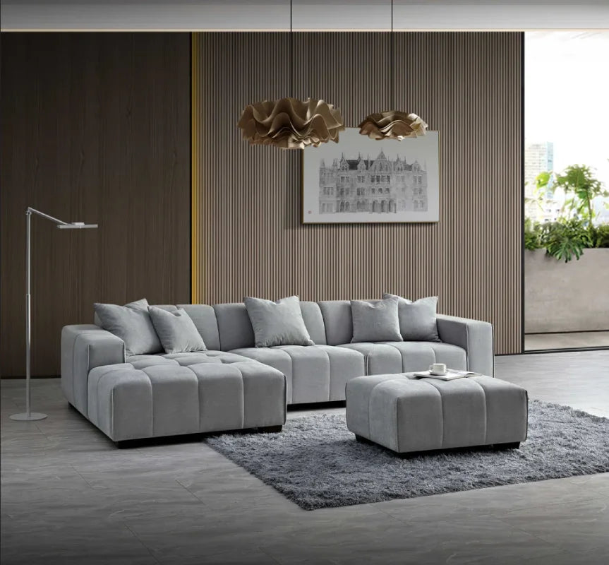 grey left hand corner sofa in a living room
