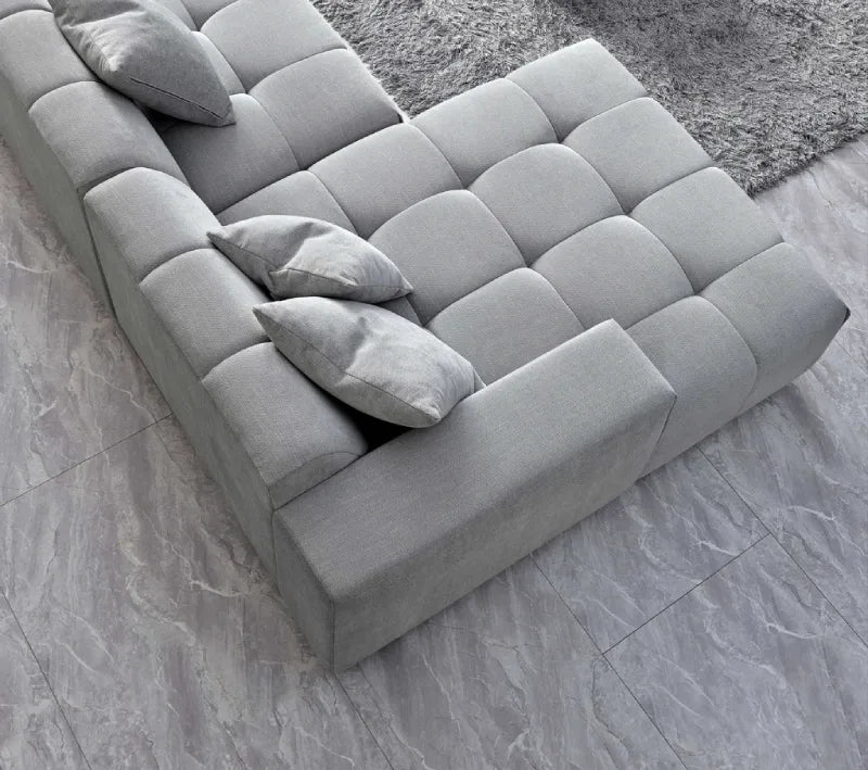 grey corner sofa aerial view