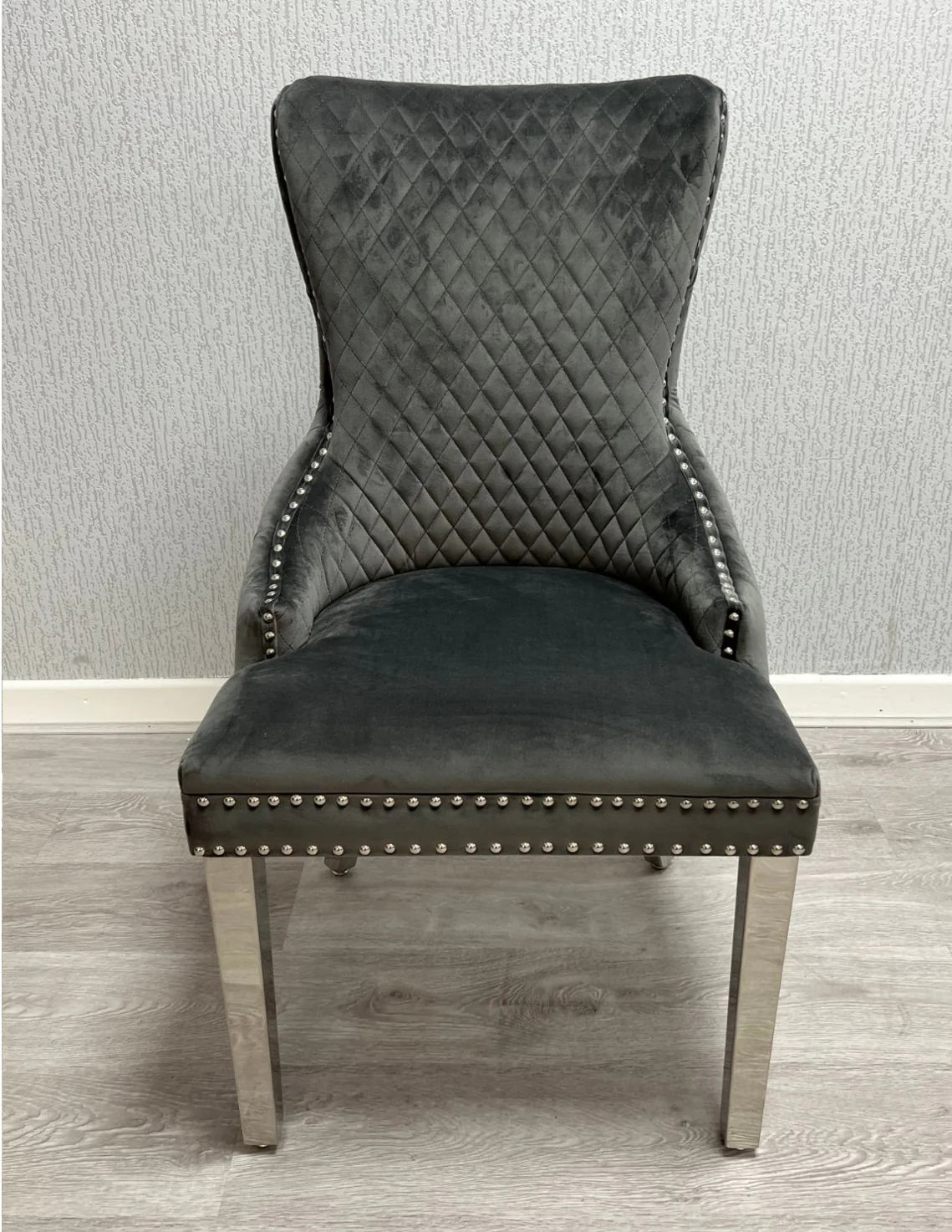Pair Of 2 Victoria Dark Grey Dining Chair Ring Knocker front view