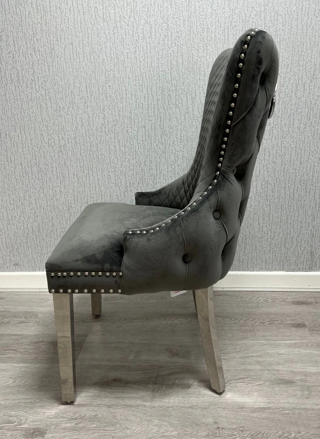 Pair Of 2 Victoria Dark Grey Dining Chair Ring Knocker side view