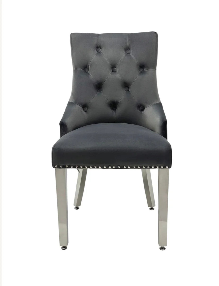 Pair Of 2 Valencia Dark Grey Ring Knocker Chair front view