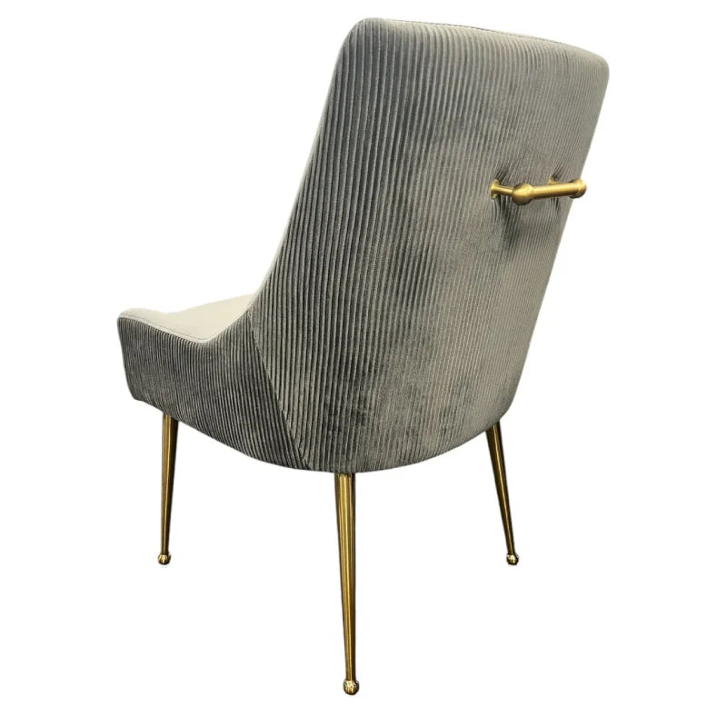 dark grey dining chair showing back view
