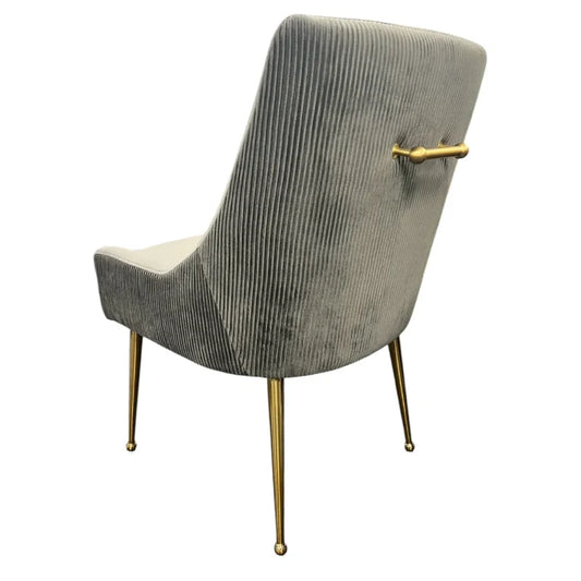 dark grey dining chair showing back view