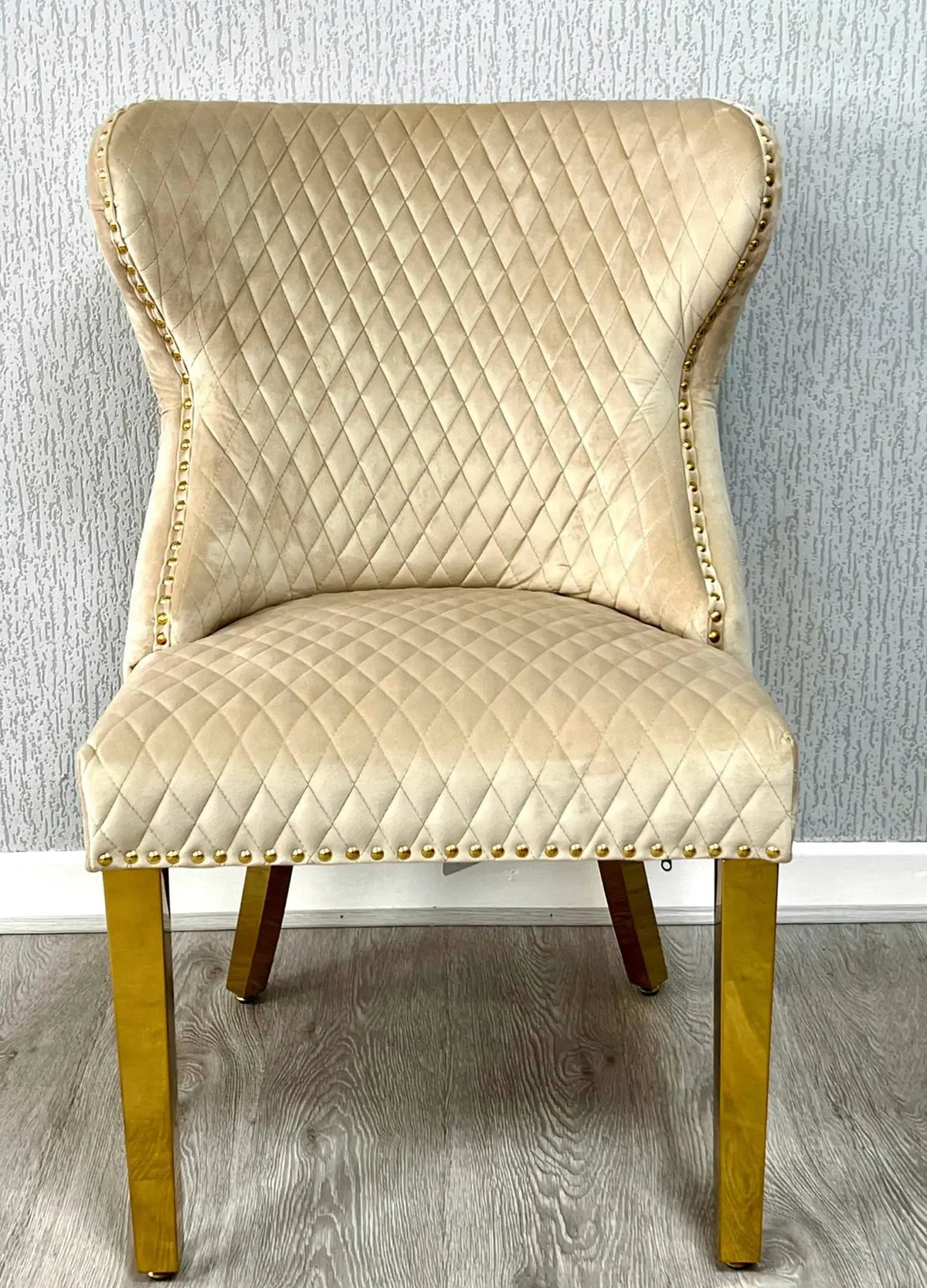 Pair Of 2 Valentino Mink Gold Lion Velvet Chair front