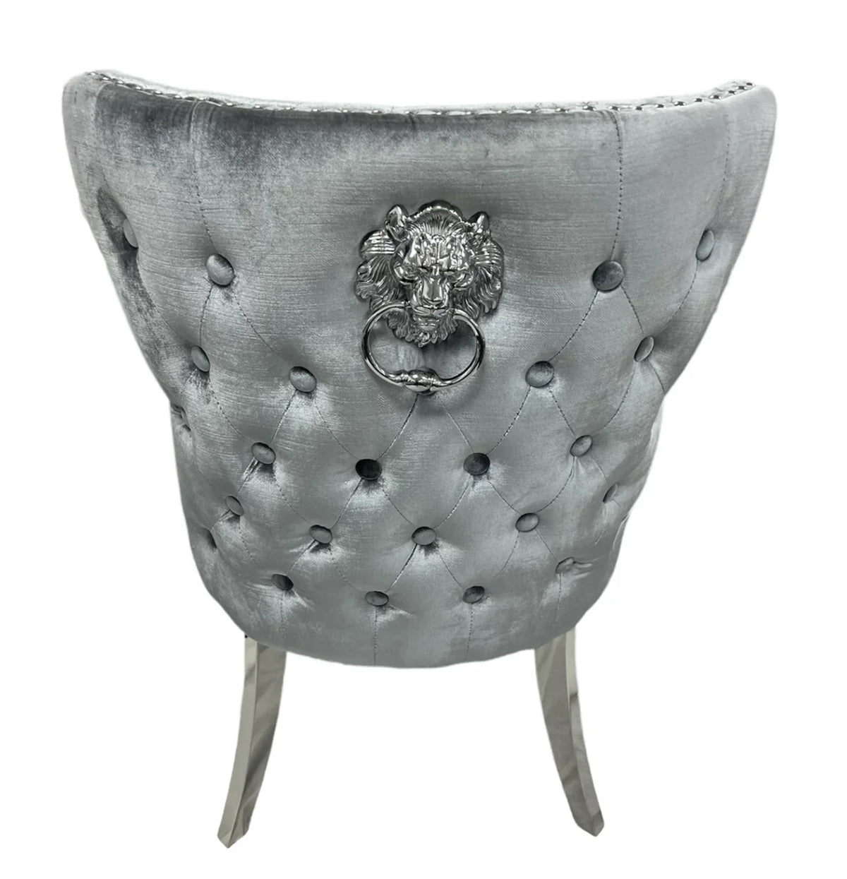 Pair Of 2 Valentino Light Grey – Silver Lion Knocker Chairs 2