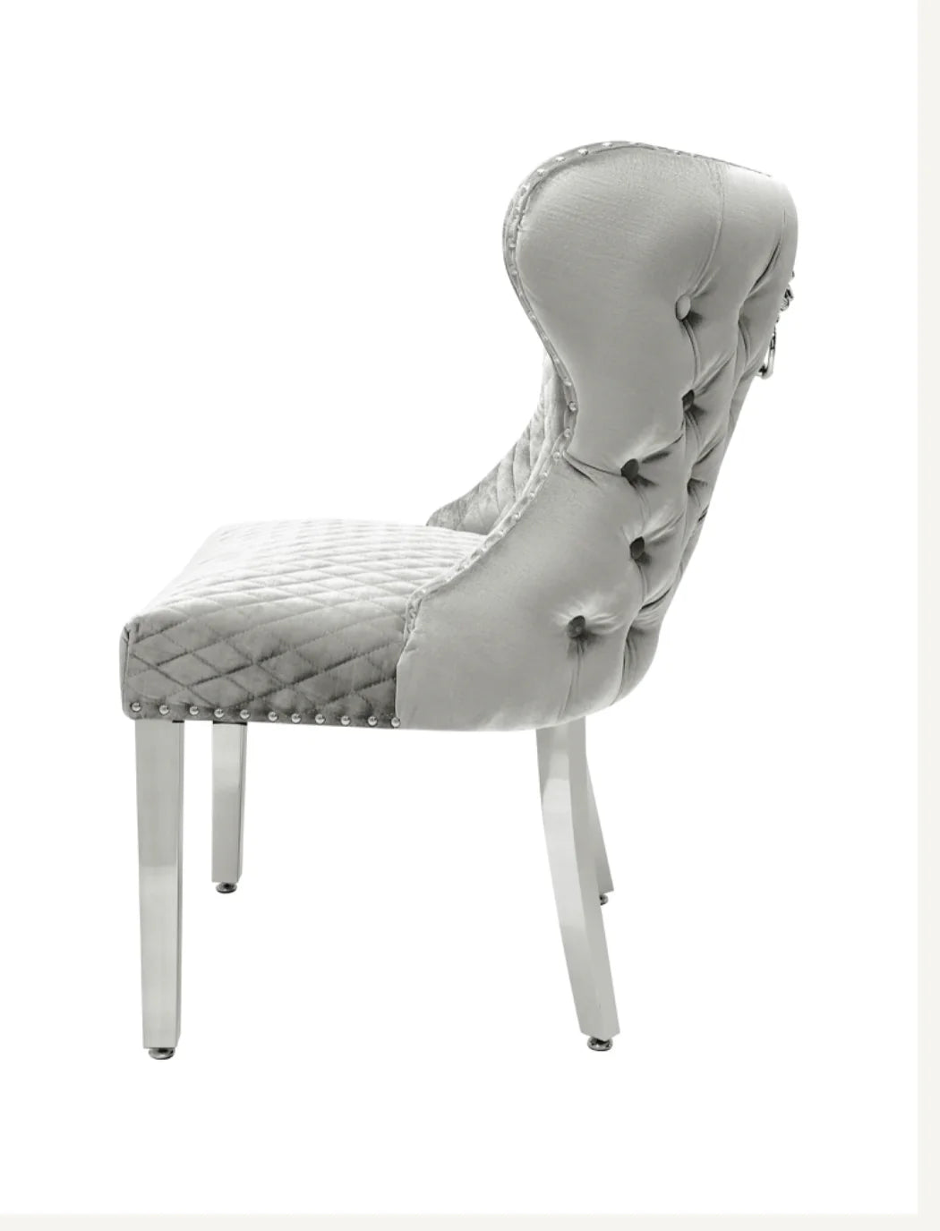 Pair Of 2 Valentino Light Grey – Silver Lion Knocker Chairs 4
