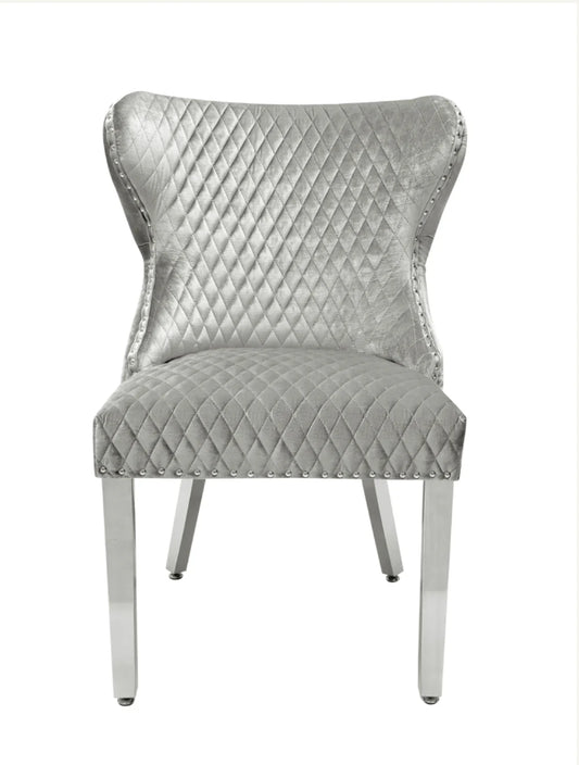 Pair Of 2 Valentino Light Grey – Silver Lion Knocker Chairs 5