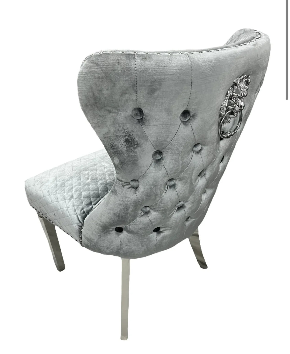 Pair Of 2 Valentino Light Grey – Silver Lion Knocker Chairs