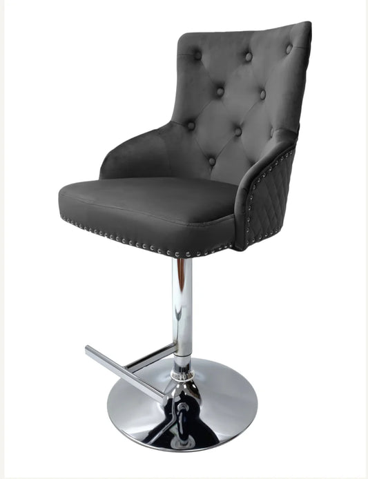 Leather Bar Stool with Knocker – Dark Grey 2