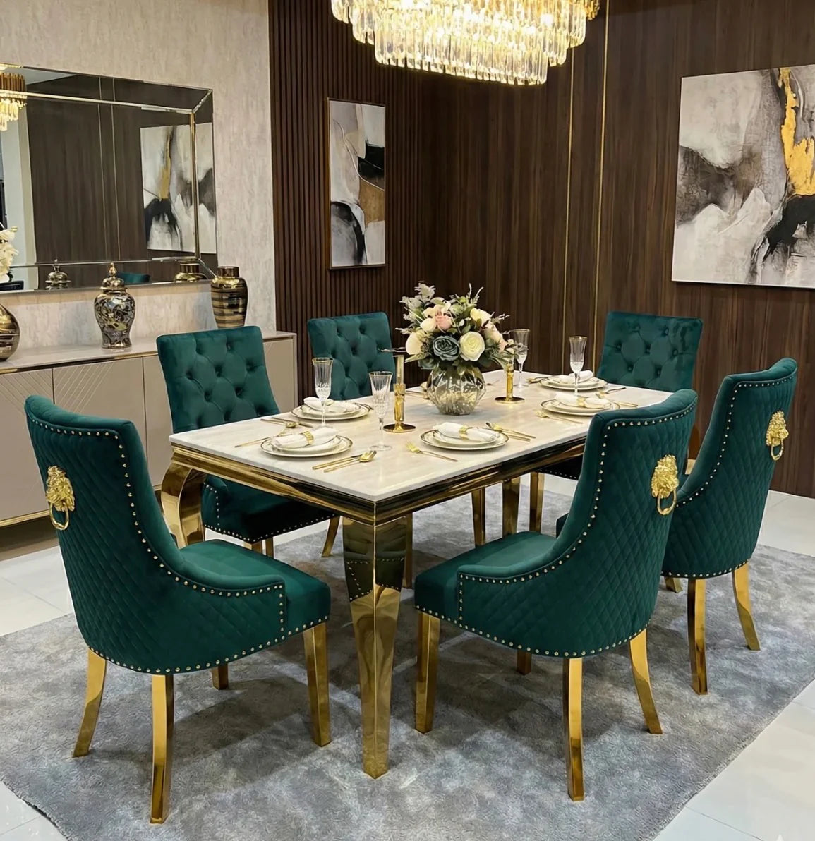 marble dining table and 6 chairs