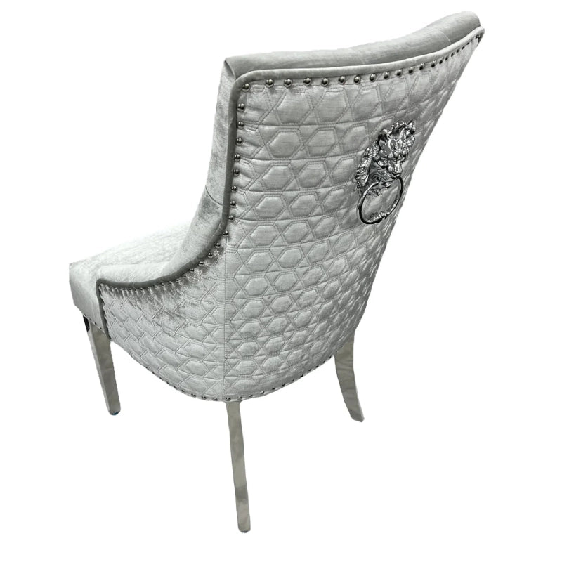 silver grey dining chairs with chrome legs and back knocker (1)