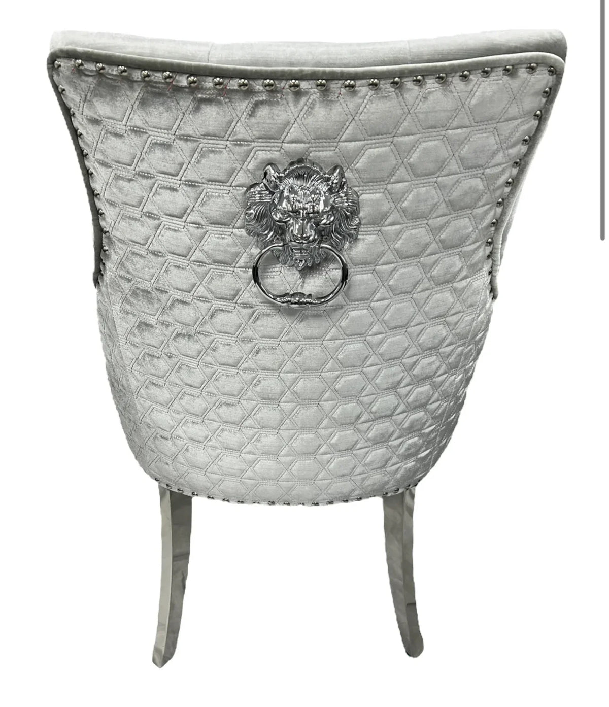 grey and silver dining chairs with knocker