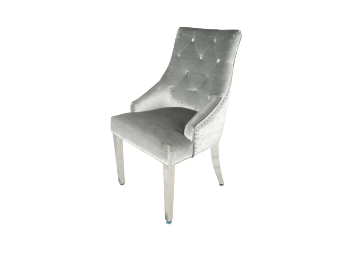 grey and silver dining chairs