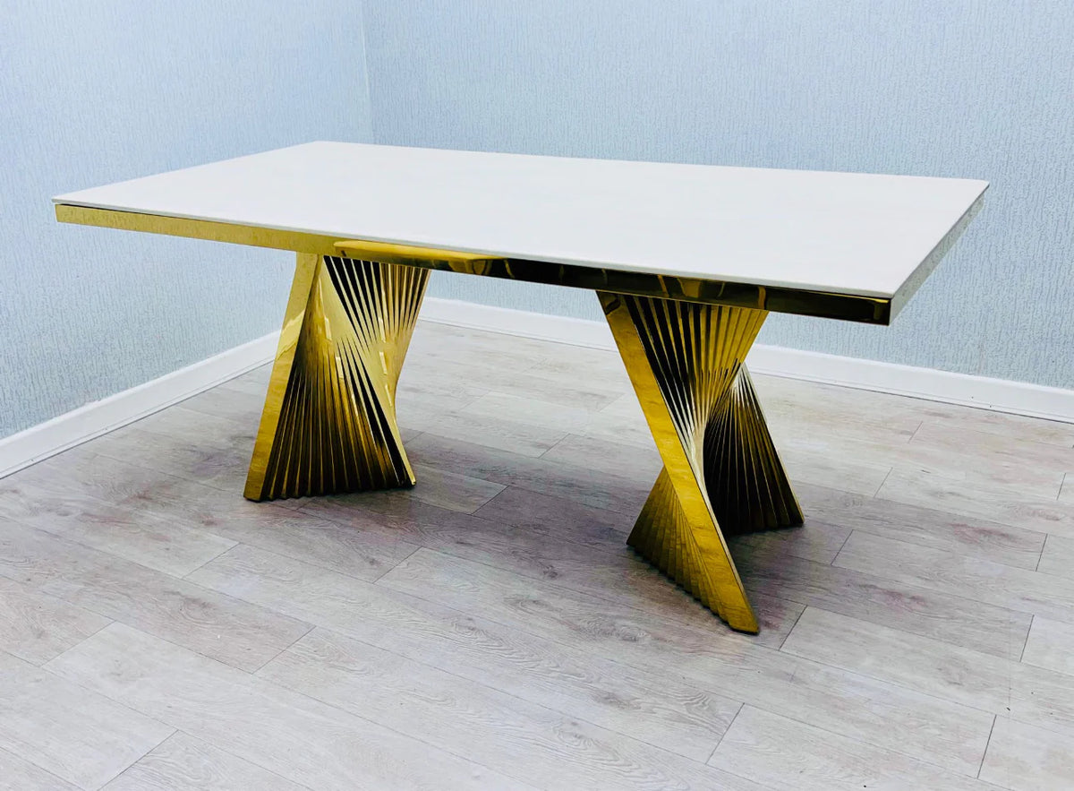 A picture of marble gold dining table in a room