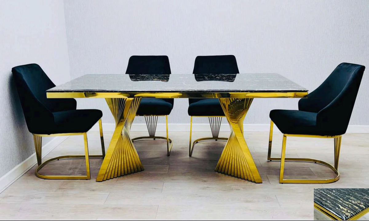 marble gold dining table with chairs