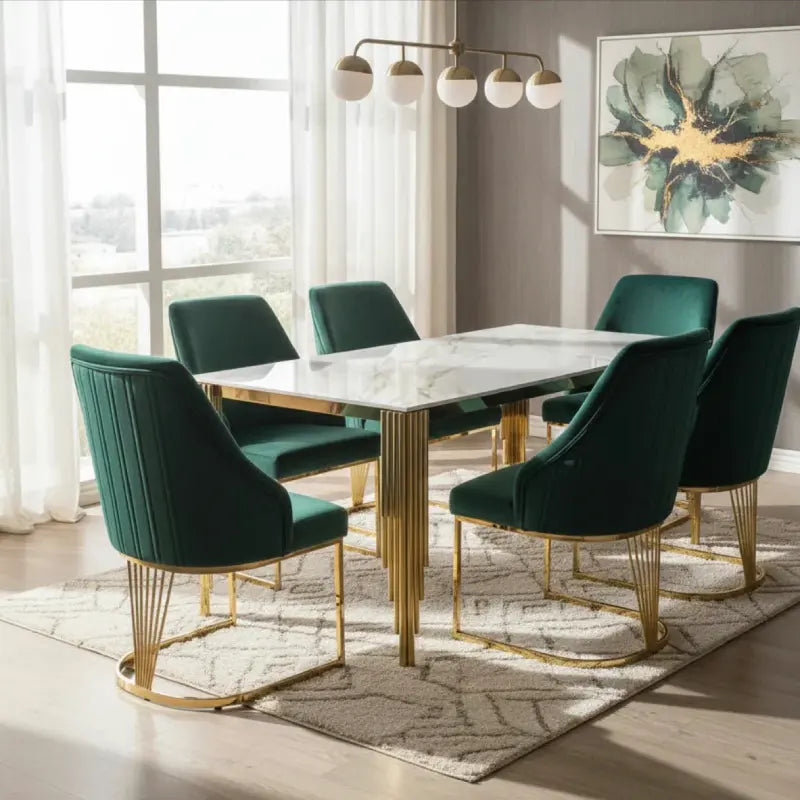 table set with Green gold dining chairs (1)