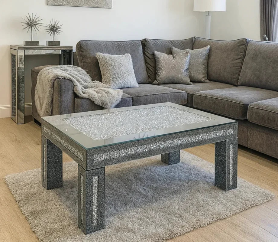 crushed diamond coffee table in room