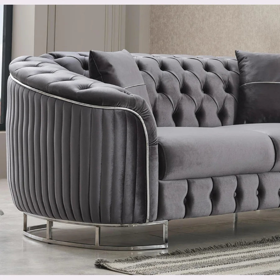Corner of Grey Velvet sofa